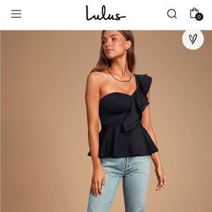 Lulus Black One-Shoulder Ruffled Peplum Gas Up Top — Size: Small